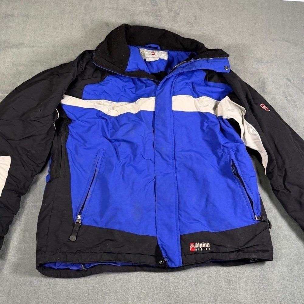 Alpine Design Mens Ski Jacket L Blue Black Colorblock Fleece Lined Winter Coat